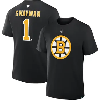 Pánské tričko Fanatics Pánské tričko Jeremy Swayman #1 Boston Bruins NHL Stack Logo Name & Number 2025/2026 Season Velikost: XXXL