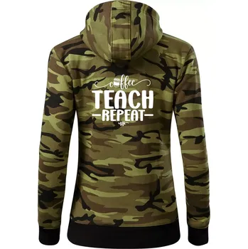 Dámská mikina Coffee teach repeat - Dámská mikina trendy zipper s kapucí - 2XL ( Zelený maskáč )