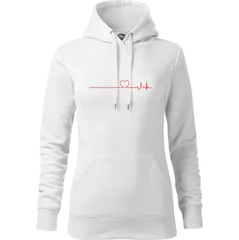 Dámská mikina Poker EKG srdce červené - Mikina dámská Cape s kapucí - S ( Bílá )