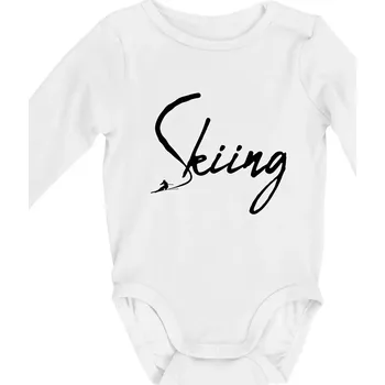 Skiing nápis lyžař - Body kojenecké s dlouhým rukávem - Dlouhý r. 3-6 měs ( Bílá )