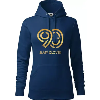 Dámská mikina 90 let zlatý člověk - Mikina dámská Cape s kapucí - XS ( Půlnoční modrá )