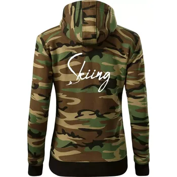 Dámská mikina Skiing nápis lyžař - Dámská mikina trendy zipper s kapucí - M ( Hnědý maskáč )