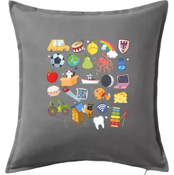 Polštář Obrázková abeceda - Polštář 50x50 - 50x50 - Pouze potah ( Tmavě šedý melír )