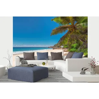 Fototapeta DIMEX | Samolepicí vliesová fototapeta na zeď Tropická pláž MA-5-3215 | 375 x 250 cm | zelená, modrá, bílá + Samolepicí vliesová fototapeta na stěnu DIMEX Tropická pláž MA53215 v rozměru 375 x 250 cm
