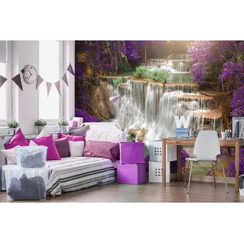Fototapeta DIMEX | Samolepicí vliesová fototapeta na zeď Kouzelný vodopád MA-5-3152 | 375 x 250 cm | bílá, fialová, hnědá + Samolepicí vliesová fototapeta na stěnu DIMEX Kouzelný vodopád MA53152 v rozměru 375 x 250 cm