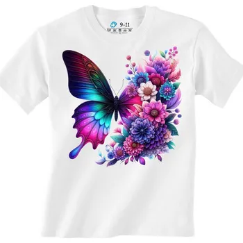 Dívčí tričko Dětské tričko Duhový Motýl z květin (Barva: Bílá)
