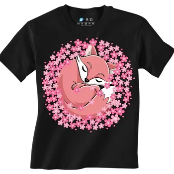 Chlapecké tričko Dětské tričko Spící Liška Sakura (Velikost: 7-8, Barva: Černá)