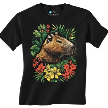 Chlapecké tričko Dětské tričko Tropická Kapybara v Džungli (Velikost: 3-4, Barva: Černá)