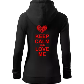 Dámská mikina Keep calm and love me - Dámská mikina trendy zipper s kapucí - L ( Černá )