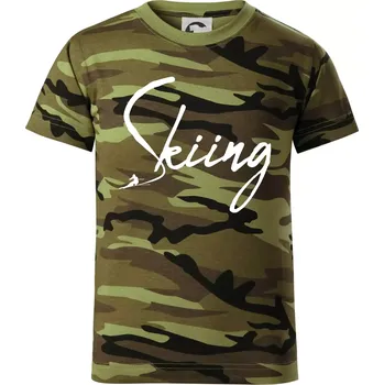 Chlapecké oblečení Skiing nápis lyžař - Dětské maskáčové triko - 122 cm/6 let ( Zelený maskáč )