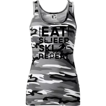 Dámské tričko Eat sleep ski repeat - Dámské Maskáčové tílko - L ( Šedý maskáč )