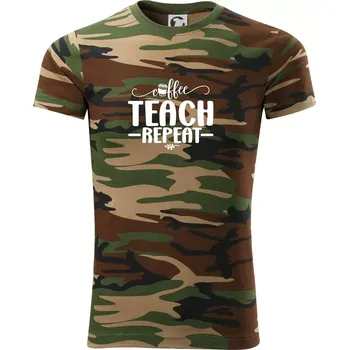 Pánské tričko Coffee teach repeat - Army CAMOUFLAGE - XL ( Hnědý maskáč )