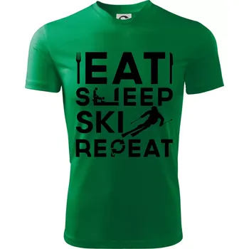 Chlapecké tričko Eat sleep ski repeat - Dětské triko sportovní (dresovina) - 134 cm/8 let ( Středně zelená )