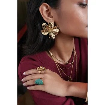 Náušnice B&E Bijoux Dámské zlaté náušnice velké květy chirurgická ocel