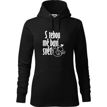 Dámská mikina S tebou mě baví svět - Mikina dámská Cape s kapucí - M ( Černá )