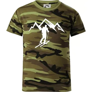 Skialp výlet na hory - Dětské maskáčové triko - 134 cm/8 let ( Zelený maskáč )