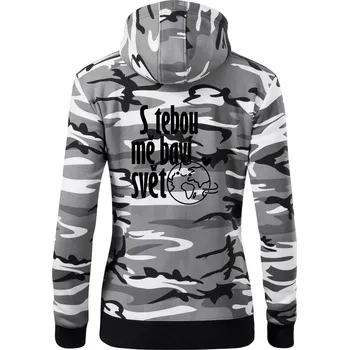 Dámská mikina S tebou mě baví svět - Dámská mikina trendy zipper s kapucí - S ( Šedý maskáč )