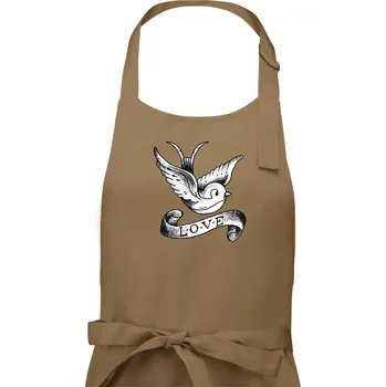 Kuchyňská zástěra Love holubice - kreslená - Dámská zástěra na vaření - Univerzální velikost ( Cappuccino )