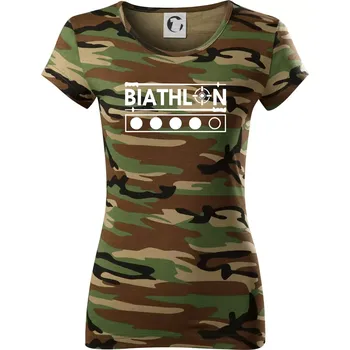 Dámské tričko Biathlon terč a hůlky - Dámské maskáčové triko - XS ( Hnědý maskáč )