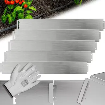 Sada 5 kovových lemů na záhony 5 m x 14 cm | stříbrná