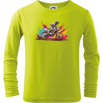 Chlapecké tričko Cross motorka splash - Triko dětské Long Sleeve - 158 cm/12 let ( Limetková )