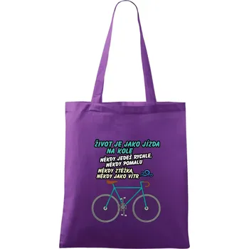 Nákupní taška Život je jako jízda na kole - Taška bavlněná - 42 x 38 cm ( Fialová )