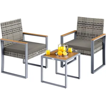 Zahradní sestava Zahradní 3dílná sedací souprava z polyratanu | šedá akácie