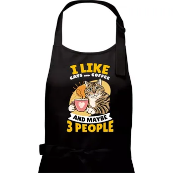 Kuchyňská zástěra I like cats and coffee and maybe 3 people - Dámská zástěra na vaření - Univerzální velikost ( Černá )
