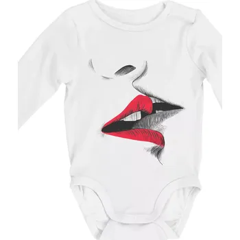 Líbačka dvě pusy tisk - Body kojenecké s dlouhým rukávem - Dlouhý r. do 3 měs ( Bílá )