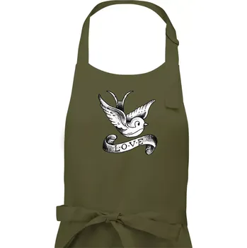 Kuchyňská zástěra Love holubice - kreslená - Dámská zástěra na vaření - Univerzální velikost ( Khaki )