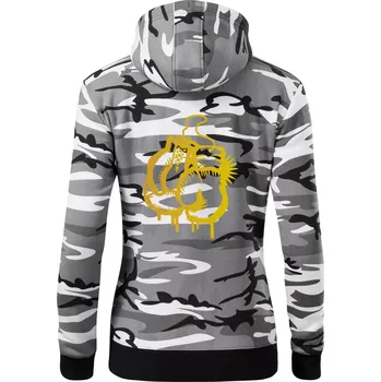 Dámská mikina Box rukavice - zlatý potisk - Dámská mikina trendy zipper s kapucí - L ( Šedý maskáč )