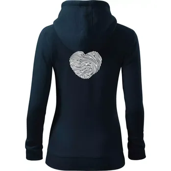Dámská mikina Otisk prstu srdce - Dámská mikina trendy zipper s kapucí - XS ( Námořní modrá (velmi tmavá - téměř černá) )