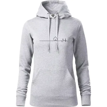 Dámská mikina Poker EKG listy piky - Mikina dámská Cape s kapucí - 2XL ( Světlešedý Melír )