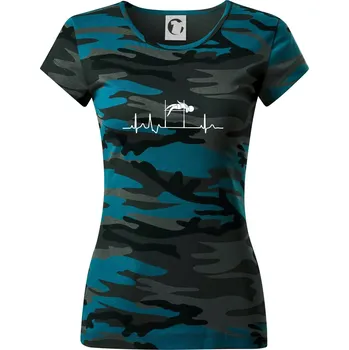 EKG skok do výšky - Dámské maskáčové triko - S ( Petrolejová maskáč )