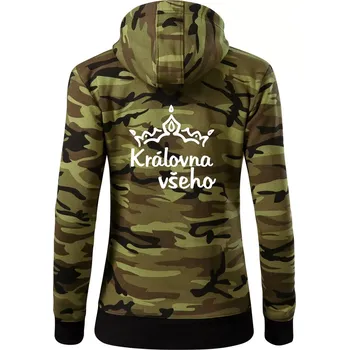 Dámská mikina Královna všeho - Dámská mikina trendy zipper s kapucí - XL ( Zelený maskáč )