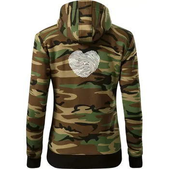 Dámská mikina Otisk prstu srdce - Dámská mikina trendy zipper s kapucí - XS ( Hnědý maskáč )