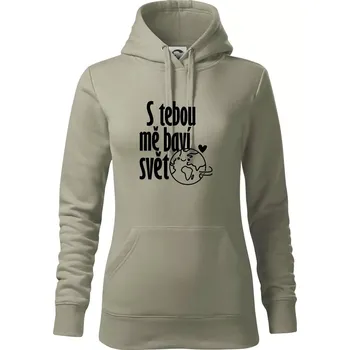 Dámská mikina S tebou mě baví svět - Mikina dámská Cape s kapucí - XS ( Light khaki )