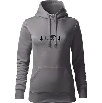 Dámská mikina Piano ekg - přenosné - Mikina dámská Cape s kapucí - L ( Ocelově šedá )