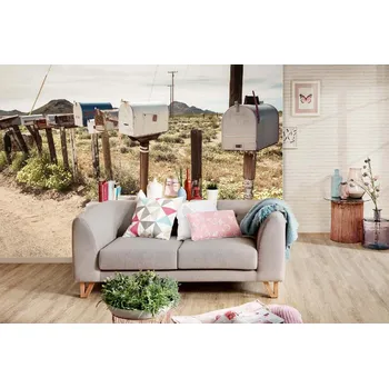 Fototapeta DIMEX | Samolepicí vliesová fototapeta na zeď Retro poštovní schránky MA-5-3046 | 375 x 250 cm | zelená, modrá, bílá, hnědá + Samolepicí vliesová fototapeta na stěnu DIMEX Retro poštovní schránky MA53046 v rozměru 375 x 250 cm