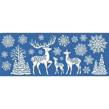 Okenní dekorace Samolepka bílá s glitry jelen 20 x 56 cm