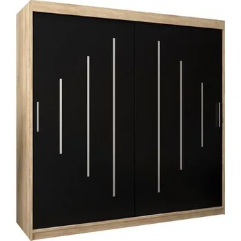 Šatní skříň Šatní skříň s posuvnými dveřmi YORK - 200x200cm -Dub Sonoma-Černá-