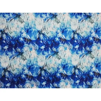 Počesaná teplákovina šíře 150cm - Vážky na modré (50cm))