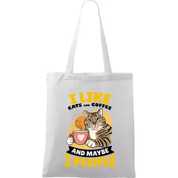 I like cats and coffee and maybe 3 people - Taška bavlněná - 42 x 38 cm ( Bílá )