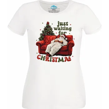 Dámské tričko Dámské tričko Spící Santa Just Waiting For Christmas (Velikost: S, Barva: Bílá)