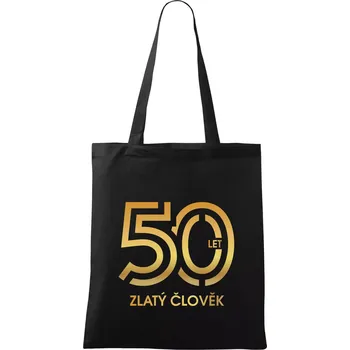 Nákupní taška 50 let zlatý člověk - Taška bavlněná - 42 x 38 cm ( Černá )