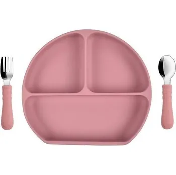 dětská jídelní sada MARTONS Silikonový jídelní set s přísavkou 3 kusy Tmavě růžová