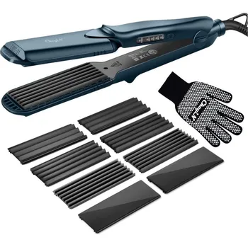 Žehlička na vlasy CkeyiN 2v1 Žehlička a Krepovačka na vlasy se širokou nahřívací plochou - modrá 2v1 žehlička a krepovačka na vlasy se širokými výměnnými keramickými plochami umožňuje snadno střídat rovné a vlnité úče