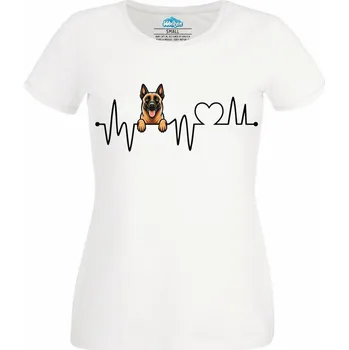 Dámské tričko Kardiogram a Belgický ovčák Belgian Malinois (Velikost: 4XL, Barva: Bílá)