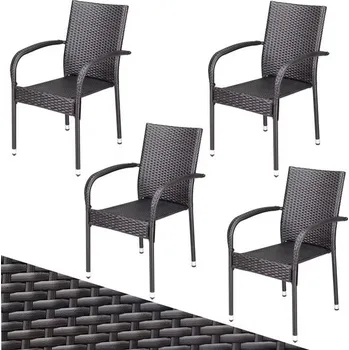 Jídelní židle Stohovací židle z polyratanu, sada 4 ks | hnědá