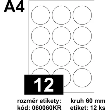 Speciální papír Etikety Print Emy kruh 60mm bílé 12ks/A4